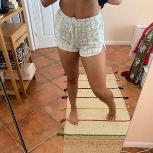 Brandy Melville White Grid Drawstring Shorts Black